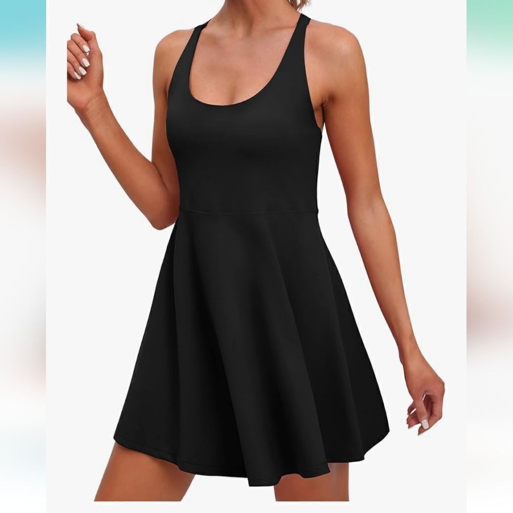 IUGA Womens Tennis Dress with Shorts Underneath Size Large In Black